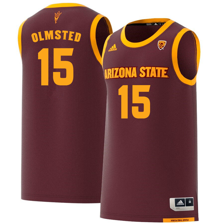 Men #15 John Olmsted Arizona State Sun Devils College Basketball Jerseys Sale-Maroon